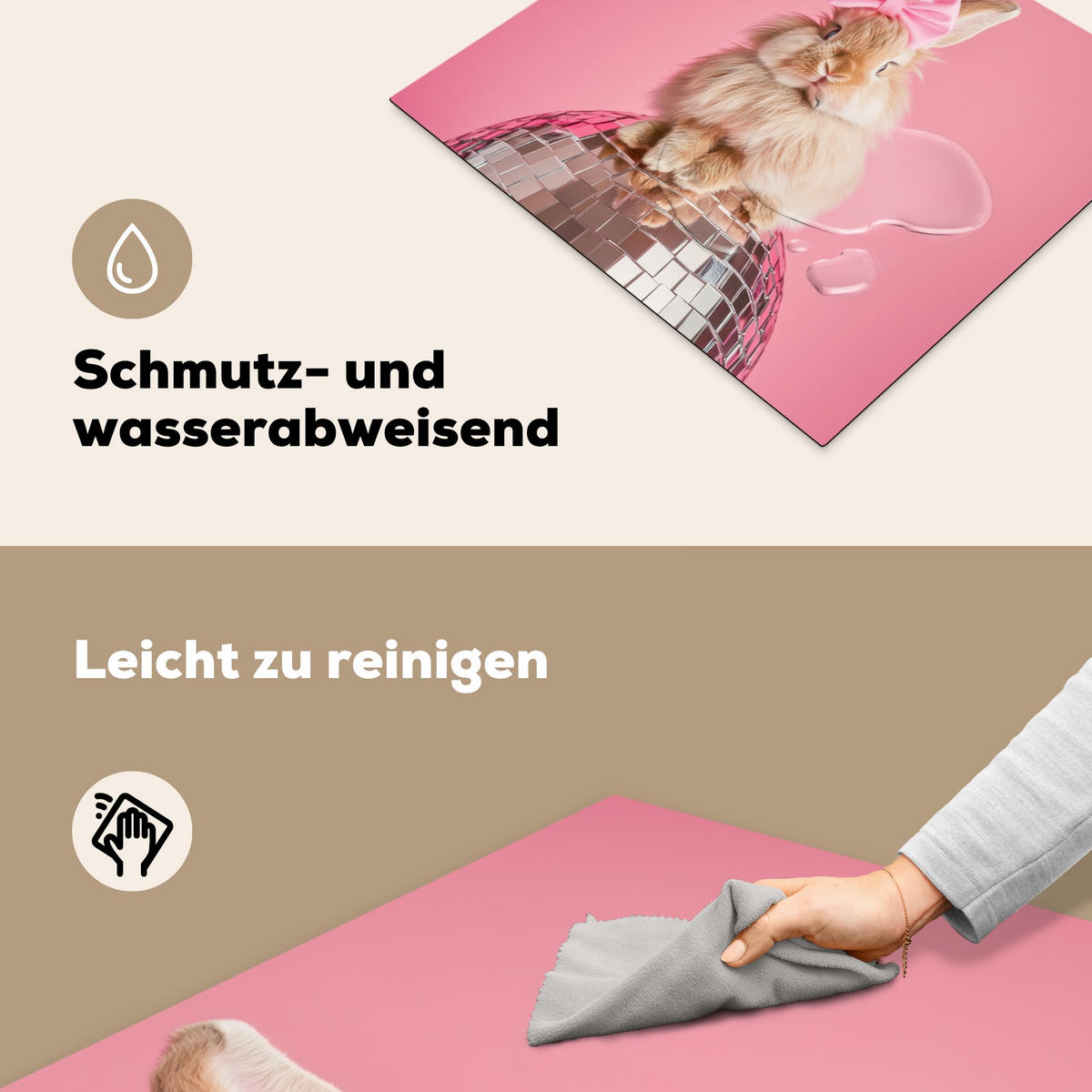 HERDABDECKPLATTE Schleife - Discoball - Kaninchen Abdeckung Ceranfeld 59x51 cm - Pink, Kunststoff (59/51/0.2cm) - MuchoWow