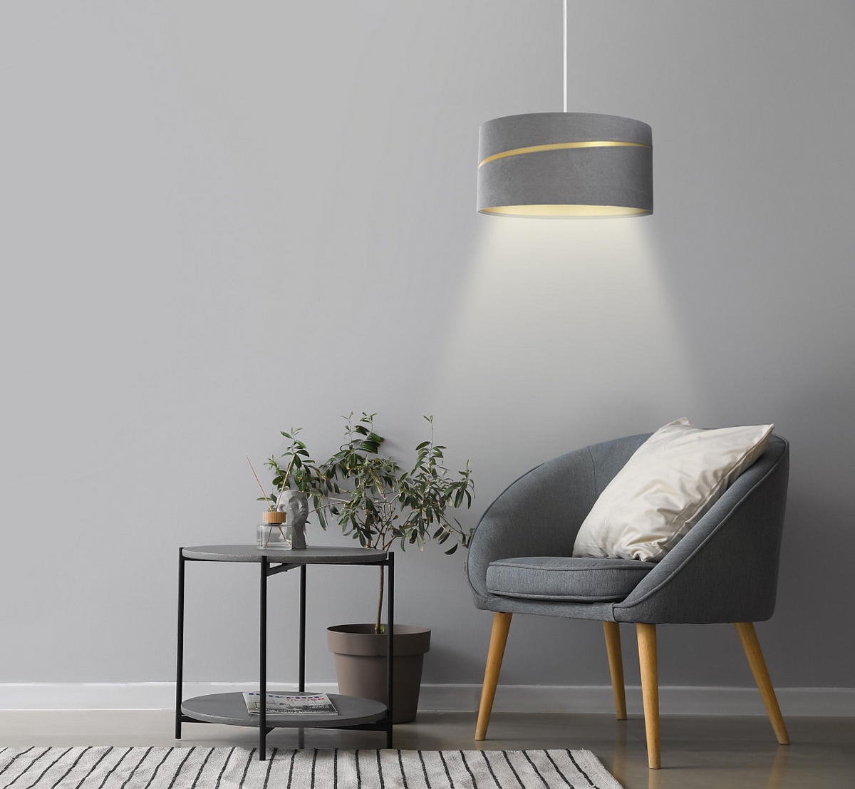 HÄNGELEUCHTE Grau 40/20 cm - Goldfarben/Grau, Kunststoff (40/0.4/20cm) - ONZENO