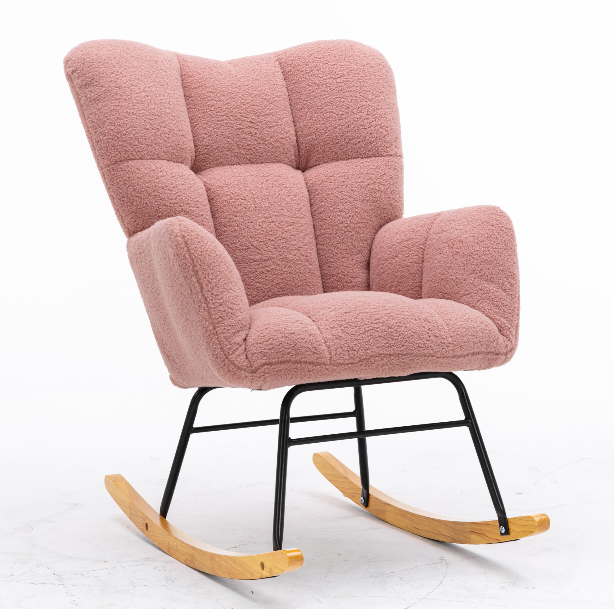 Redom HOUPACÍ křeslo 80/70/95 cm s vysokým opěradlem a čalouněním z imitace beránčí kůže, Růžová
