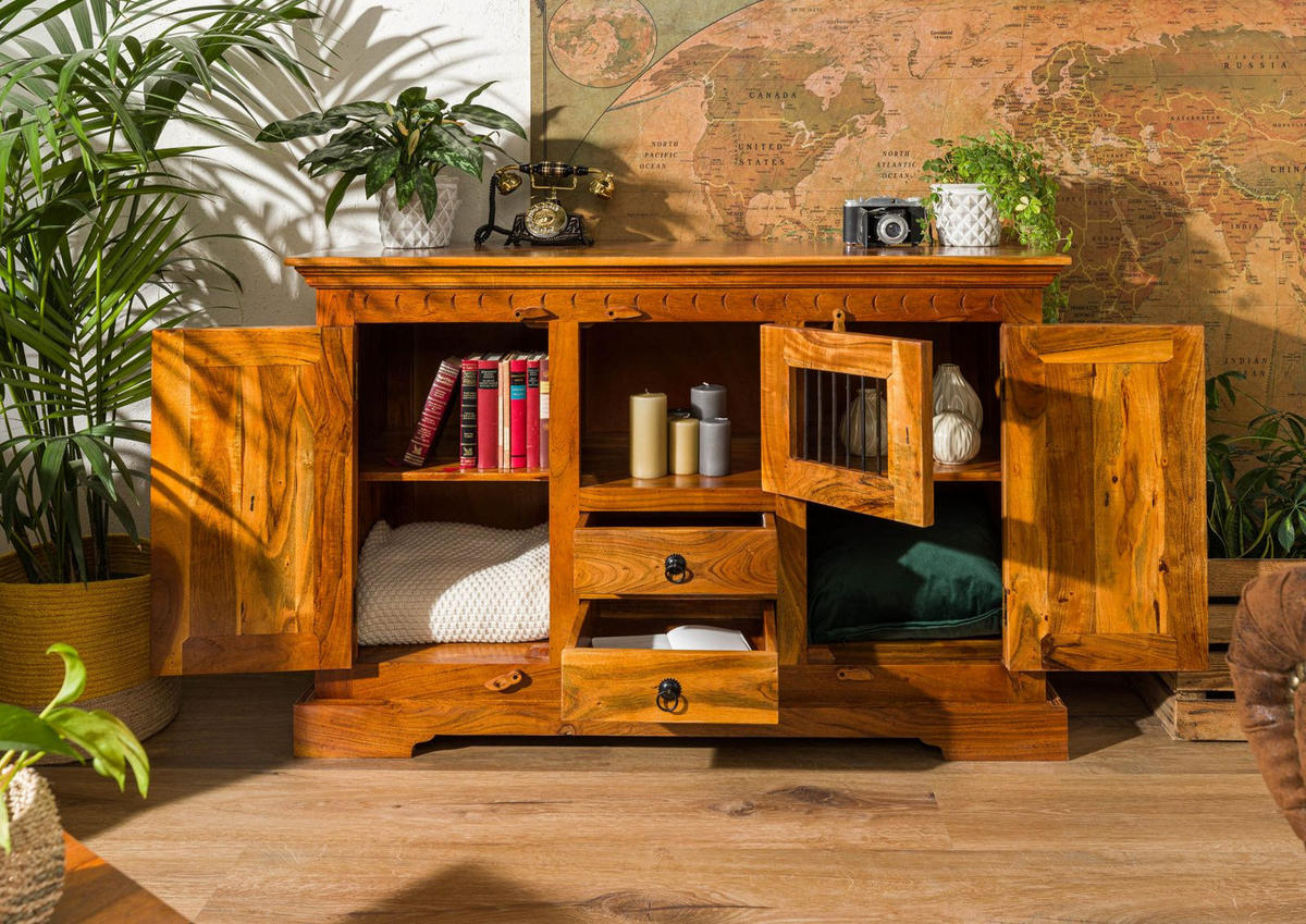 KOMMODE Akazie 130x50x85 honig lackiert OXFORD #0412 - Braun, Holz (130/85/50cm) - Massivmoebel24