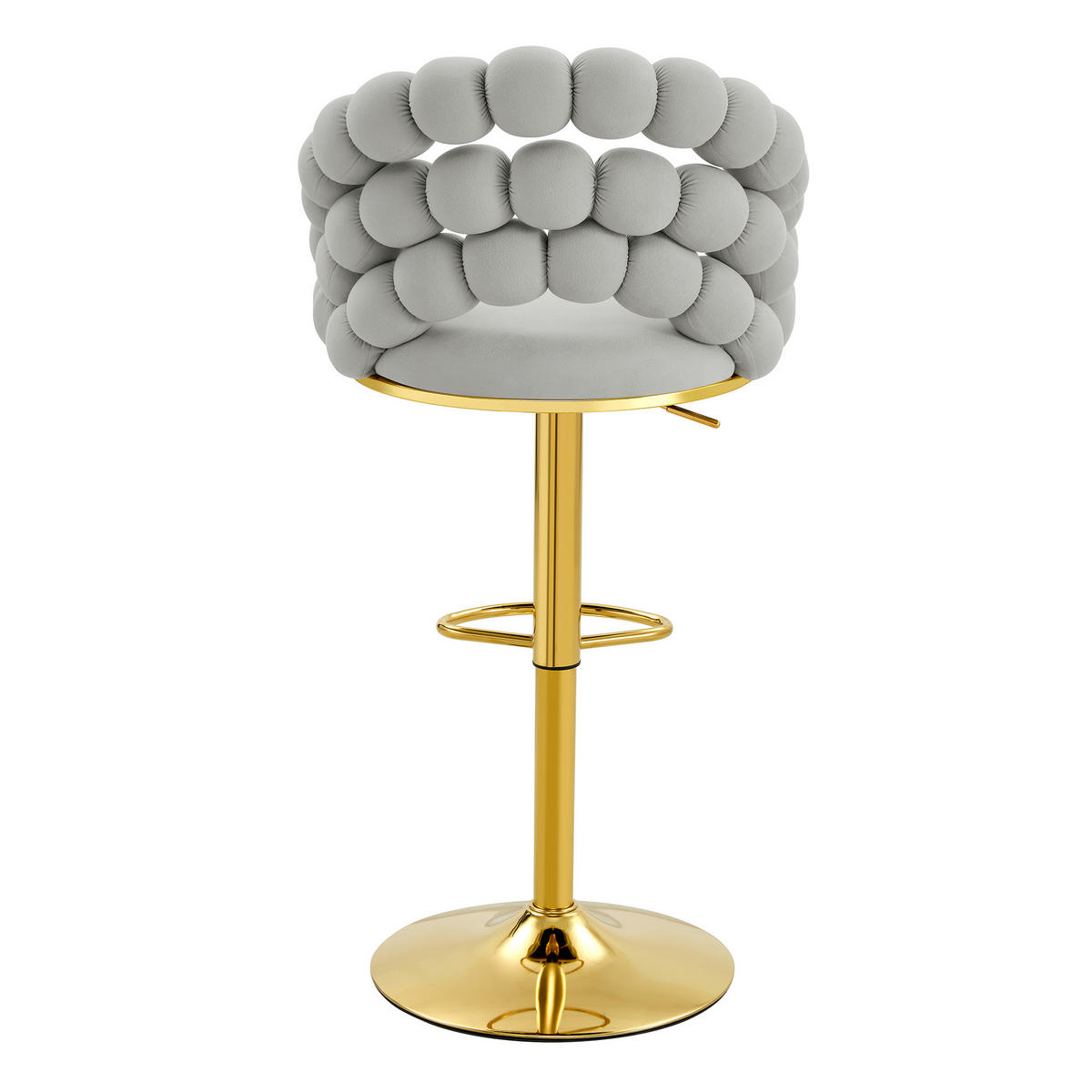 BARHOCKER 2er-Set aus Samt mit Gold-Gestell, Kugelketten-Rückenlehne und höhenverstellbar - Hellgrau, Textil (45/112/52cm) - Urban Meuble