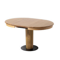 ESSTISCH Elin, Natur Massiveiche, Ø120 cm + 40 cm - Beige, Holz (120/120/76cm) - WOODEK
