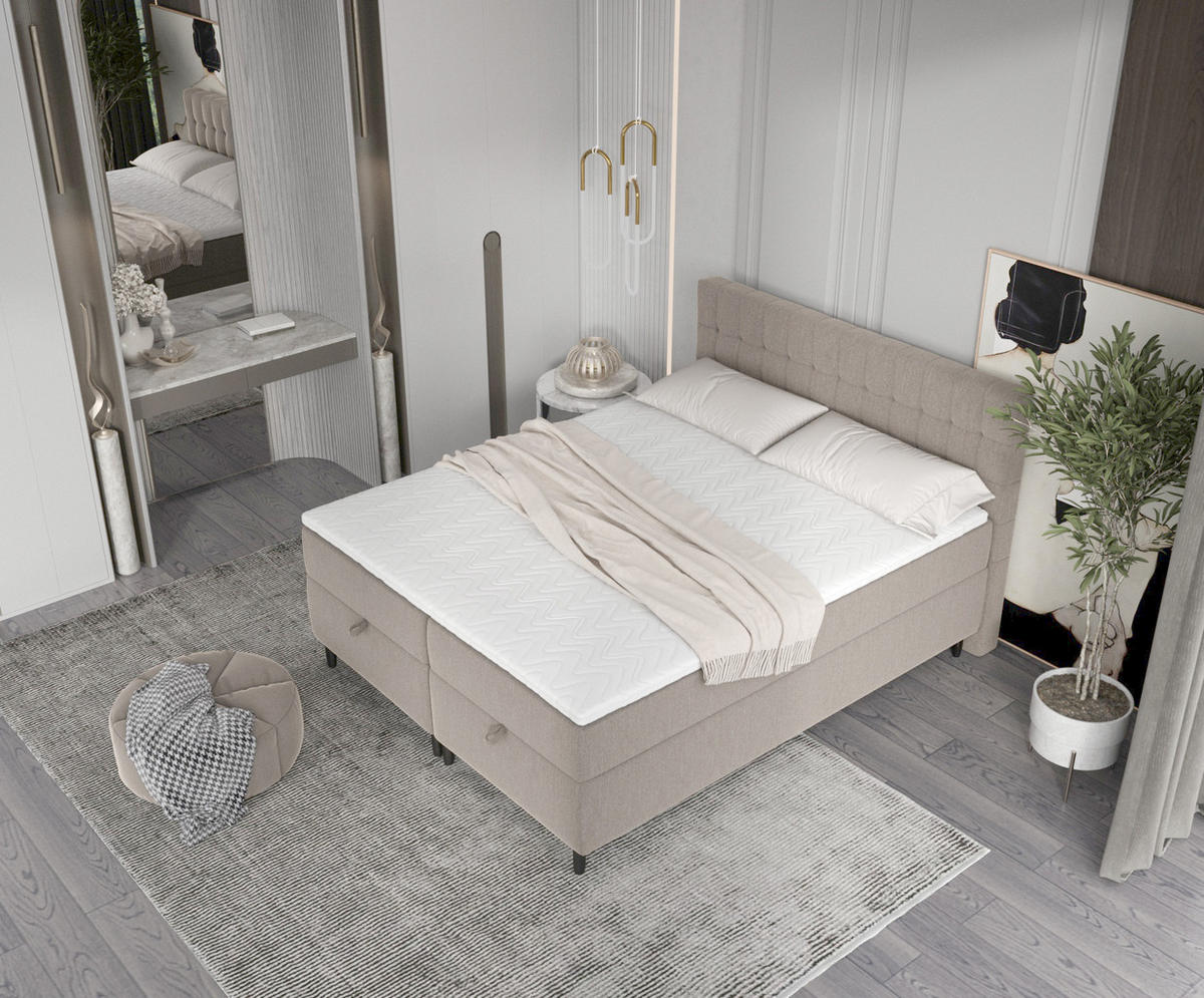 BOXBETT Milo Hellbraun 140/200 cm - Hellbraun/Schwarz, Holz/Holzwerkstoff (140/200cm) - Maison de Reve