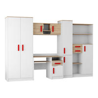 KINDERZIMMER MIKI Korpus Weiß | Griffe Rot - Rot/Weiß, Holz/Holzwerkstoff (300/197/52cm) - Deine Möbel 24