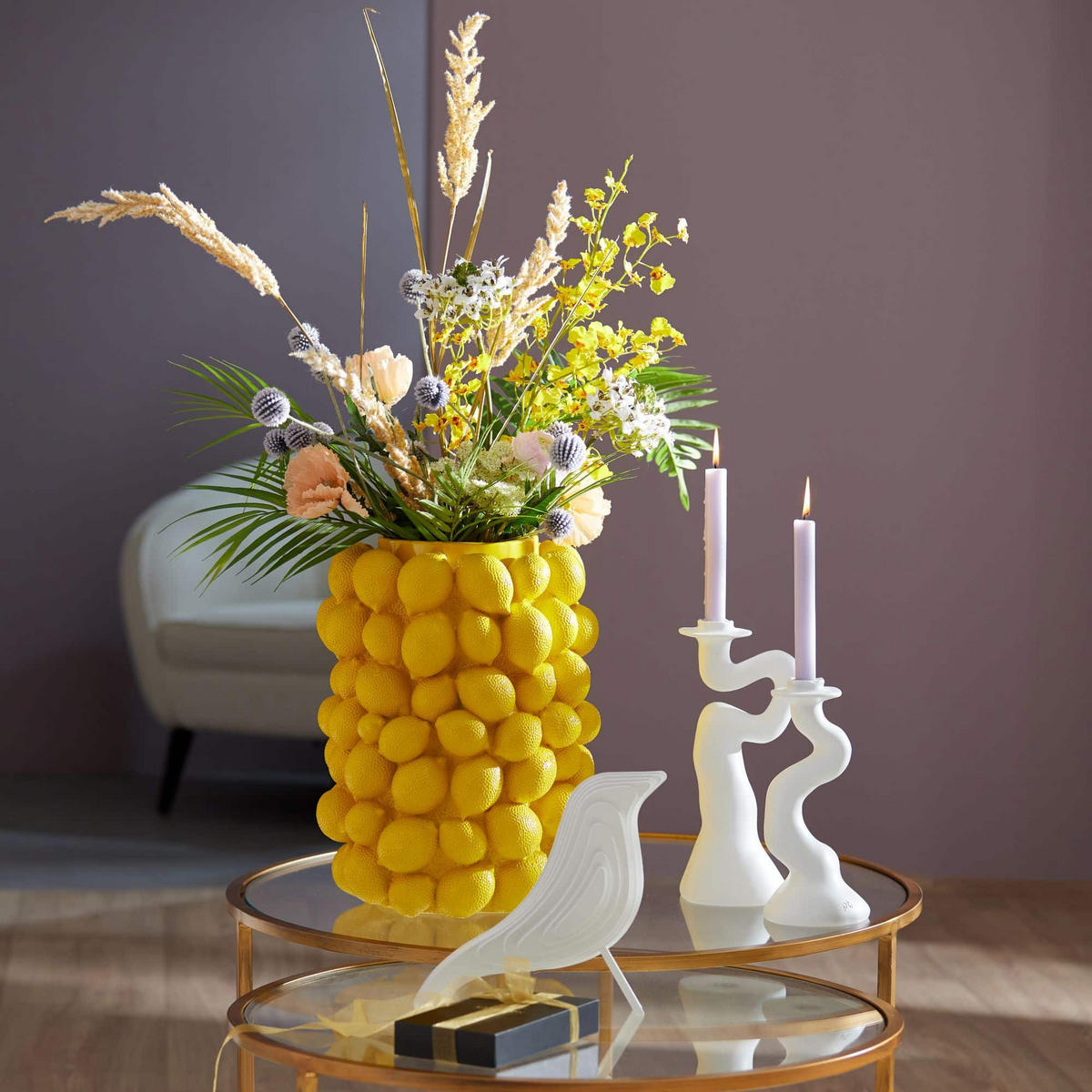 VASE Lemon Gelb 31/31/41 cm - Gelb, Kunststoff (41cm) - Light & Living