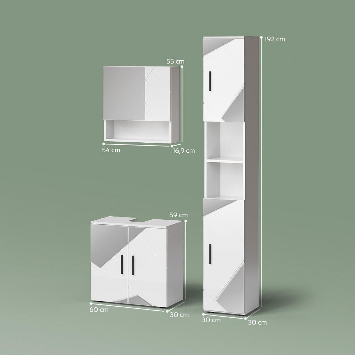 BADMÖBEL-SET Ronco Weiß Hochglanz mit Einsätzen 3 Teile, mit Hochschrank - Weiß Hochglanz, Holzwerkstoff (60/60/59cm) - Livinity®