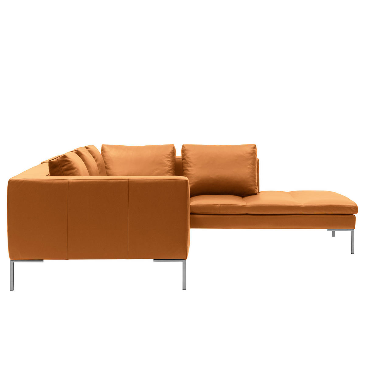 ECKSOFA mit Ottomane - Chromfarben/Cognac, Leder/Metall (255/230cm) - home24