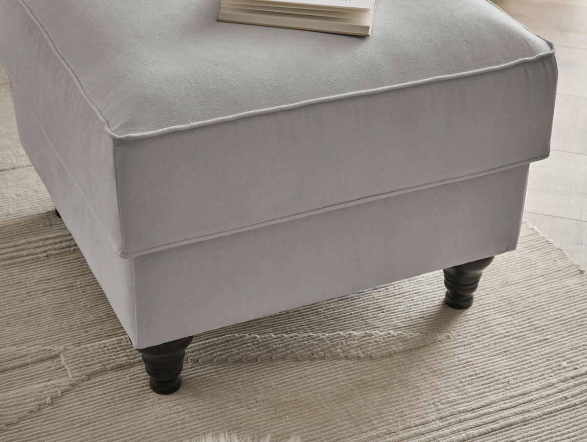 SESSEL-SET hellgrau Landhaus, Loungesessel inklusive Hocker - Hellgrau/Braun, Holz/Textil (175/95/110cm) - Furn.Design