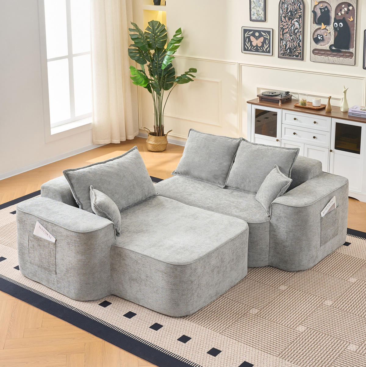 ECKSOFA 262/144/65 cm grau aus Chenille mit Modulfunktion - Grau, Textil (144/262cm) - OKWISH