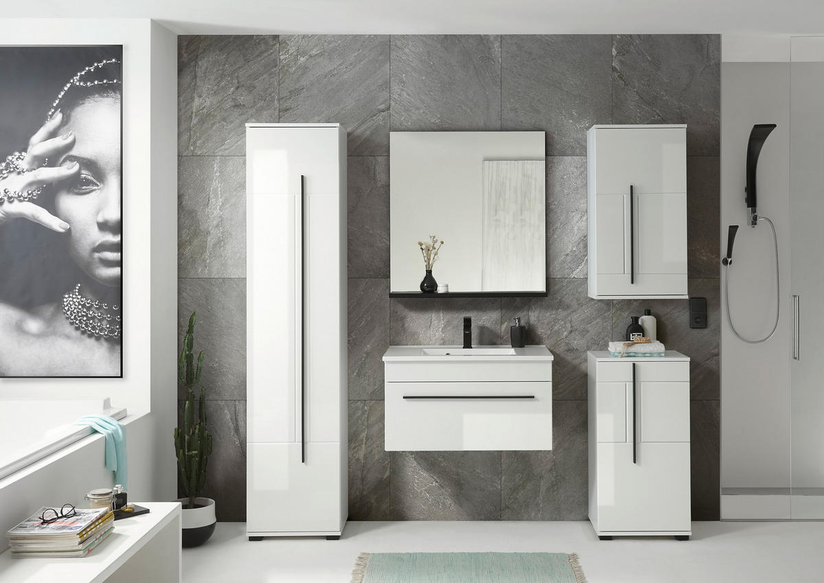 BADSCHRANK M12 Weiß Hochglanz 45/88/35 cm niedrig rechts - Weiß Hochglanz, Holzwerkstoff (45/88/35cm) - Livojo