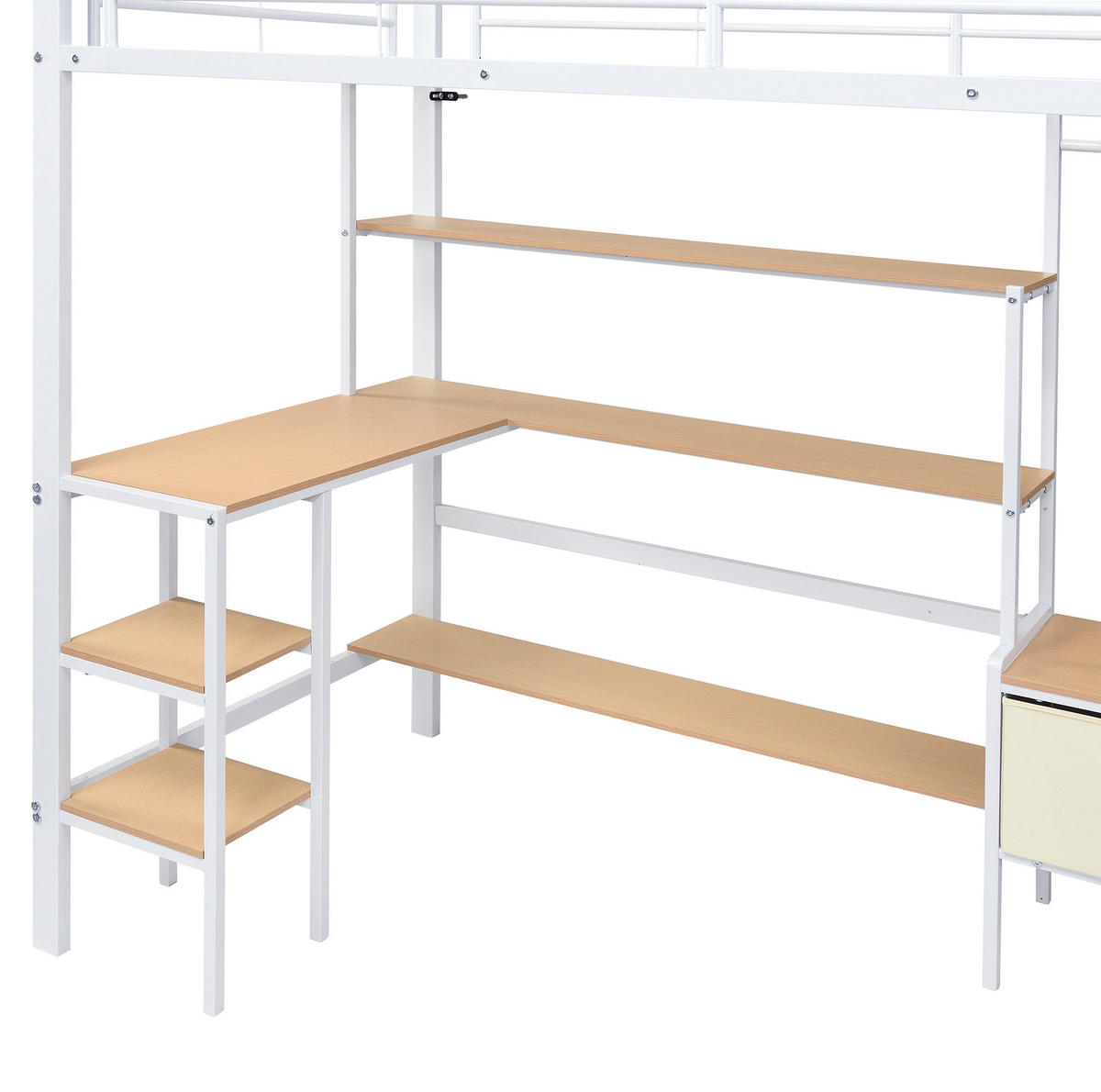 HOCHBETT 90/200 cm aus Eisen und MDF mit Schreibtisch und Aufbewahrungsregal Weiß/Natur - Weiß, Metall (90/200cm) - Modenvie