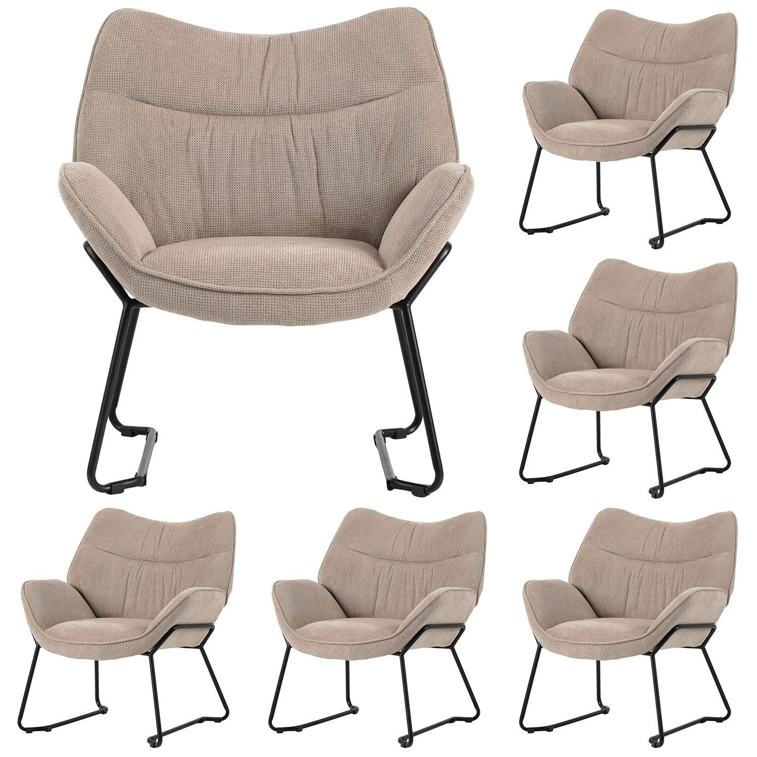 SESSEL Aliano - 6er Set - beige - Beige/Schwarz, Textil/Metall (67/76/73cm) - bene living