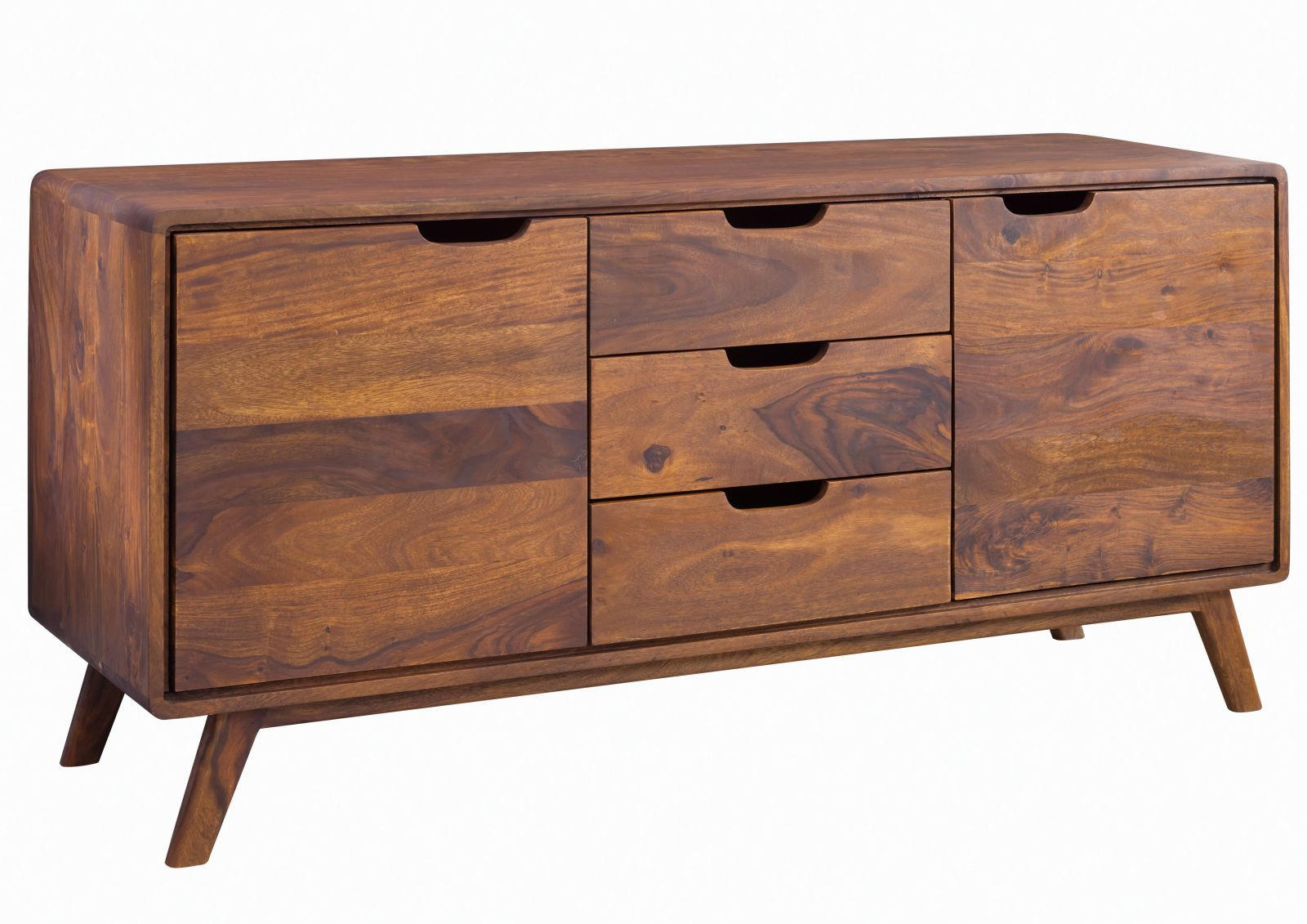 SIDEBOARD Sheesham 134x40x65 walnuss gewachst MALMÖ 2 #107 - Dunkelbraun, Holz (134/65/40cm) - Massivmoebel24