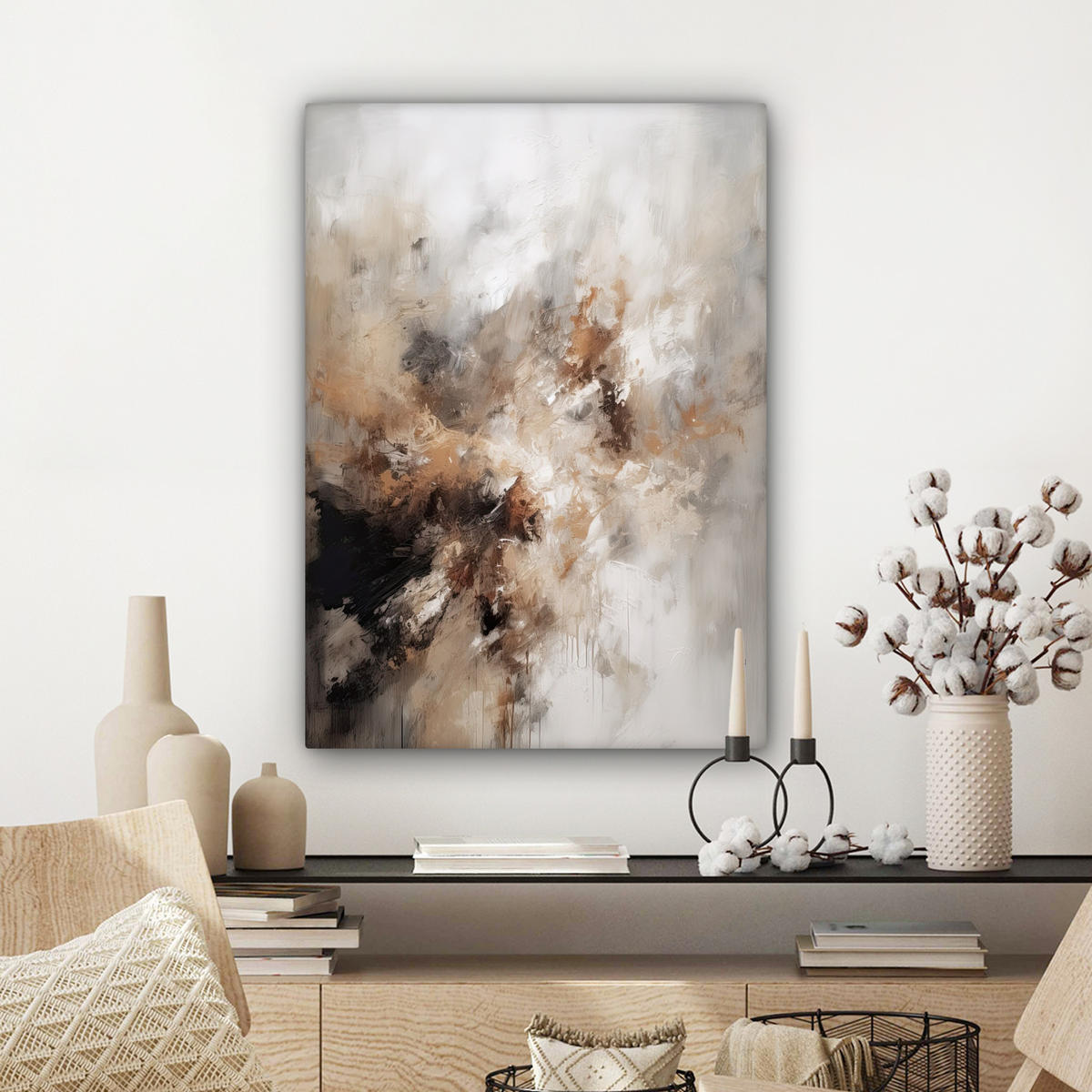 LEINWANDBILD - Farbe - Abstrakt - Beige - Kunst - 60x80 - Gemälde - Greige, Textil (60/80cm) - MuchoWow
