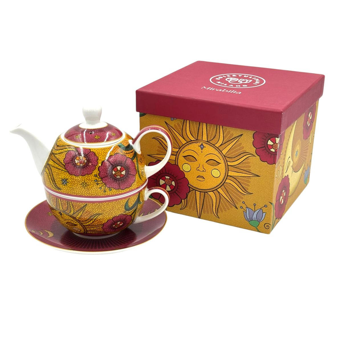 TEEKANNE Tea4One mit Untertasse MIRABILIA 400 ml „Sole & Luna“ - Orange, Keramik (0.36L)