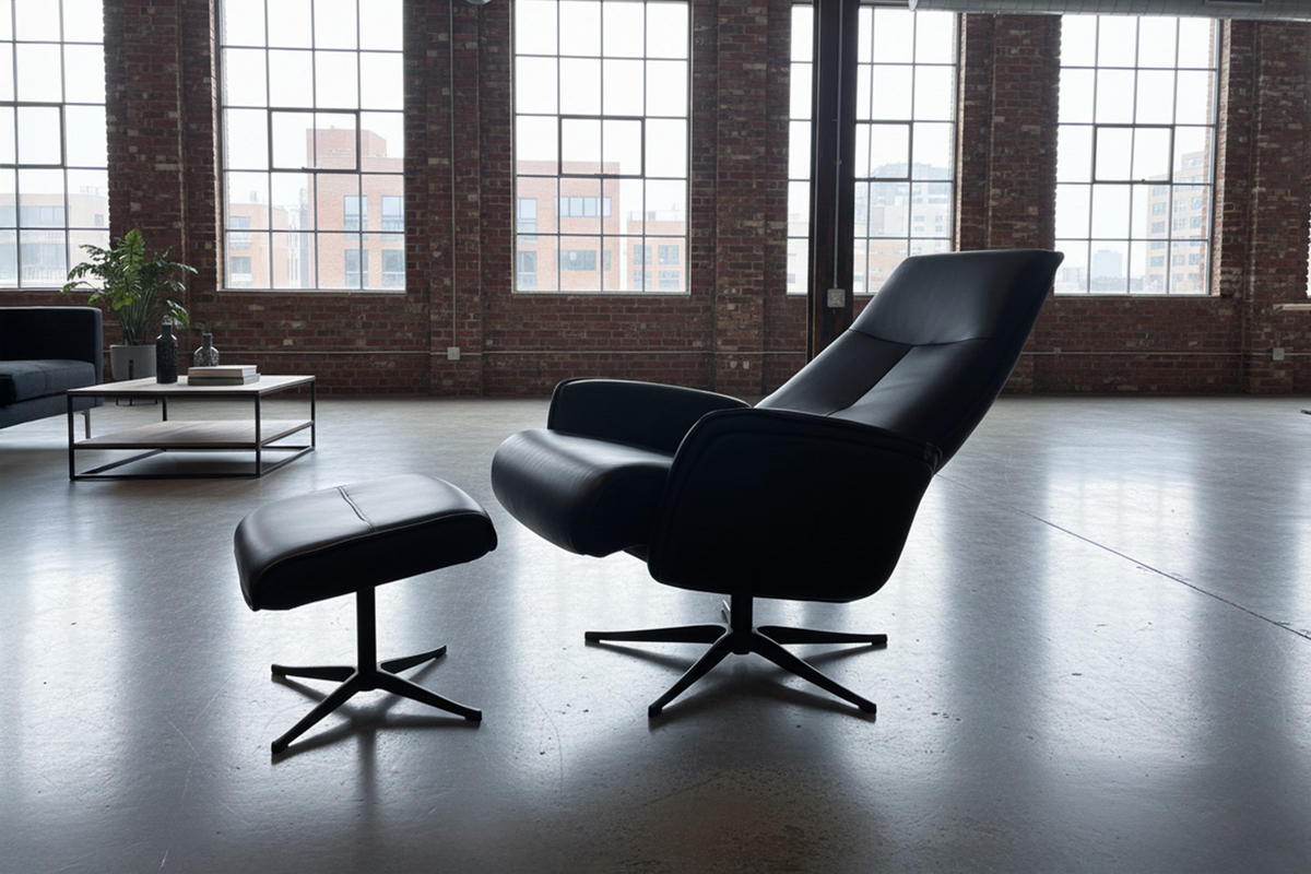 RELAXSESSEL-SET JOSIANE Schwarz Leder Relaxfunktion - Schwarz, Leder/Metall (78/107/87cm) - KAWOLA