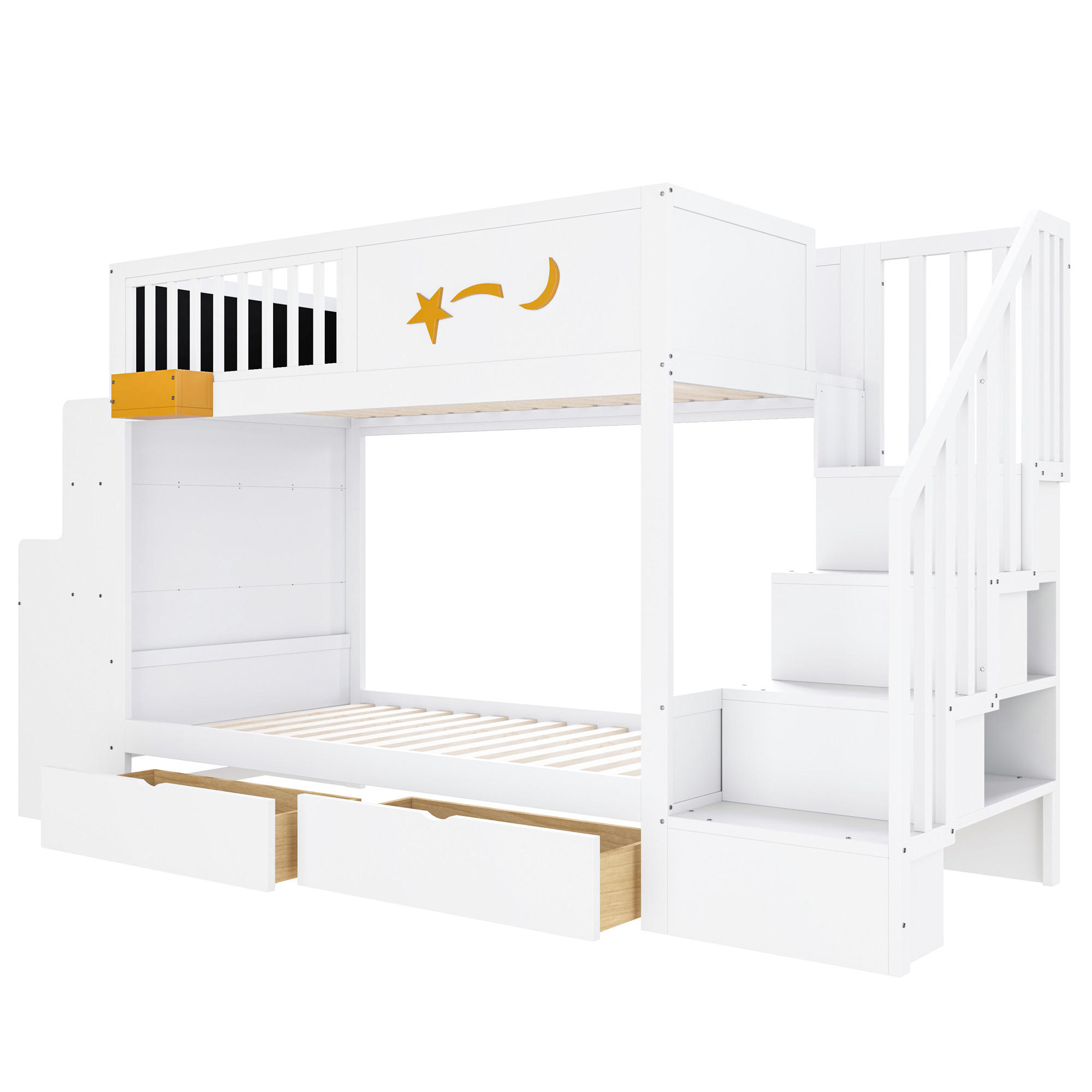 ETAGENBETT 90/200 cm DE-01512, in Weiß, mit Sicherheitstreppe, Schreibtisch und 2 Schubladen - Weiß, Holz (90/200cm) - ComfortXL