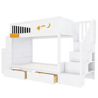 ETAGENBETT 90/200 cm DE-01512, in Weiß, mit Sicherheitstreppe, Schreibtisch und 2 Schubladen - Weiß, Holz (90/200cm) - ComfortXL