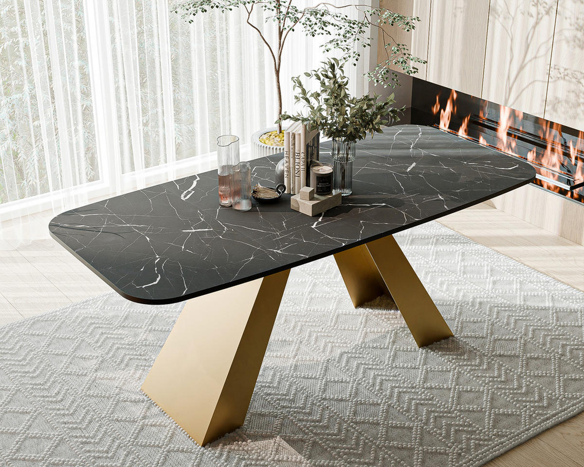 AUSZIEHTISCH ZENITH 180/90/76 cm mit Metallgestell, Gold / Grau - Goldfarben/Grau, Holzwerkstoff/Metall (90/180/76cm) - Idohome