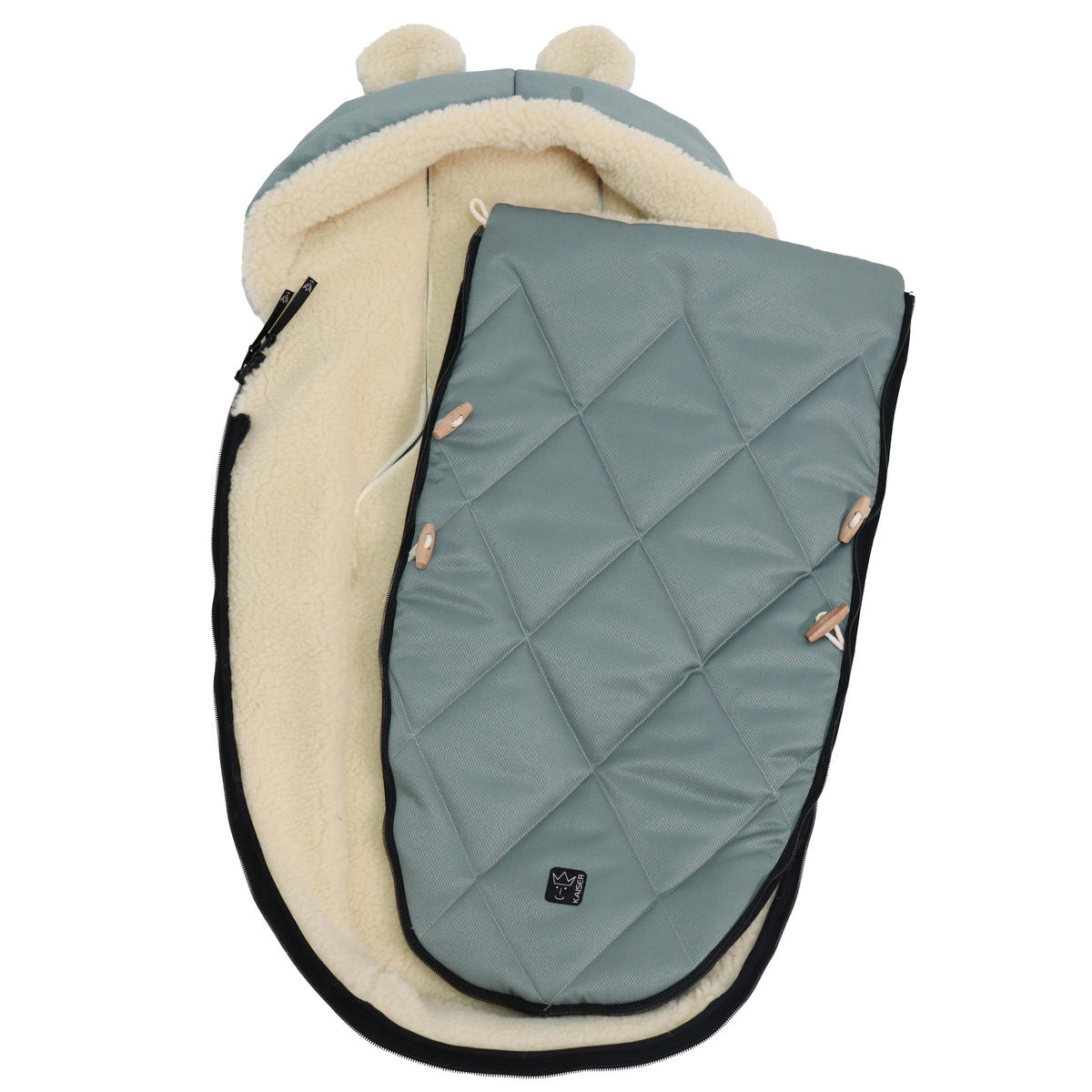 KINDERWAGENFUSSSACK XL EARS WOOL, slit green - Grün, Naturmaterialien (43/93cm) - Kaiserbaby