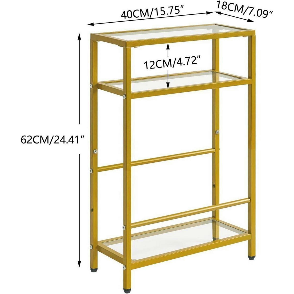 BEISTELLTISCH Goldfarben Glas 3 Etagen - Gelb, Metall (18/40/62cm)