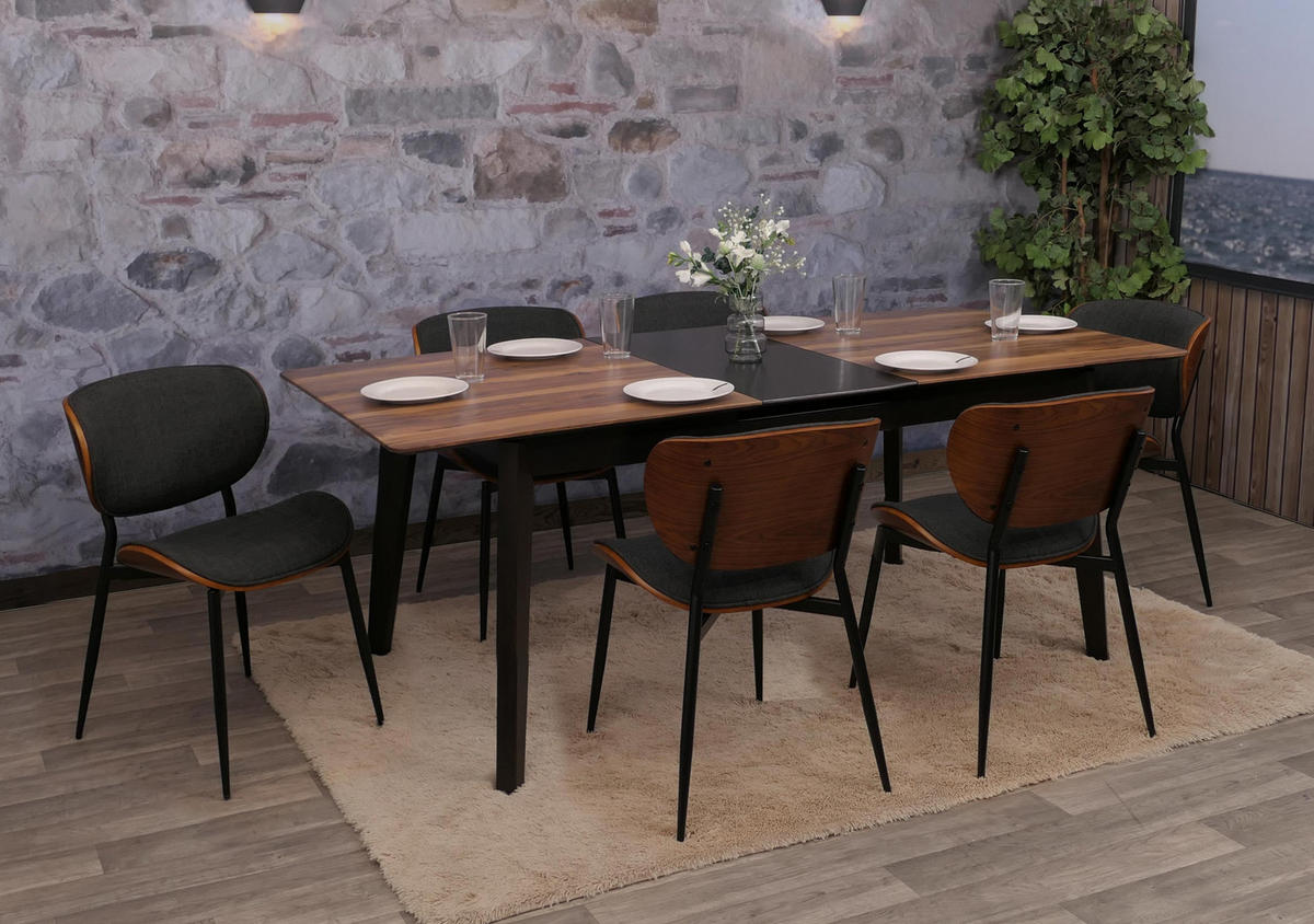 ESSZIMMERSTUHL Walnuss Dekor, Grau - Walnussfarben/Grau, Textil (51/80/55cm) - MCW