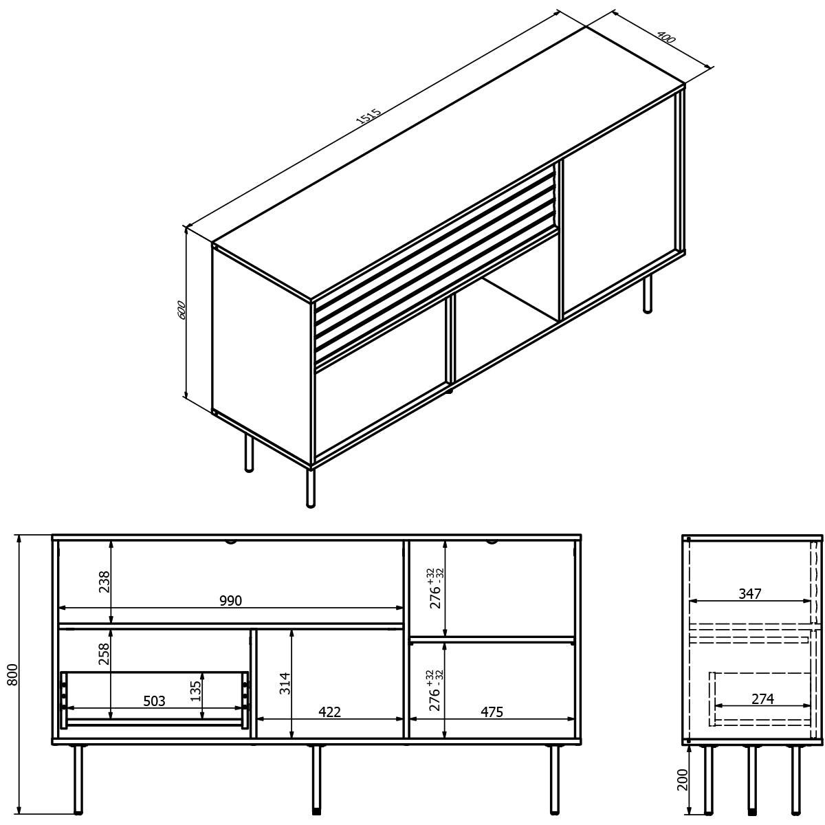 SIDEBOARD Astra Tmavé dřevo a kašmír - hnědá, kompozitní dřevo (151.5/80/40cm) - Petits-meubles