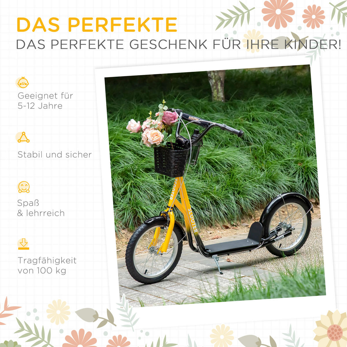 KINDERSCOOTER - Schwarz/Orange, Kunststoff/Metall (139/58/96cm) - HOMCOM