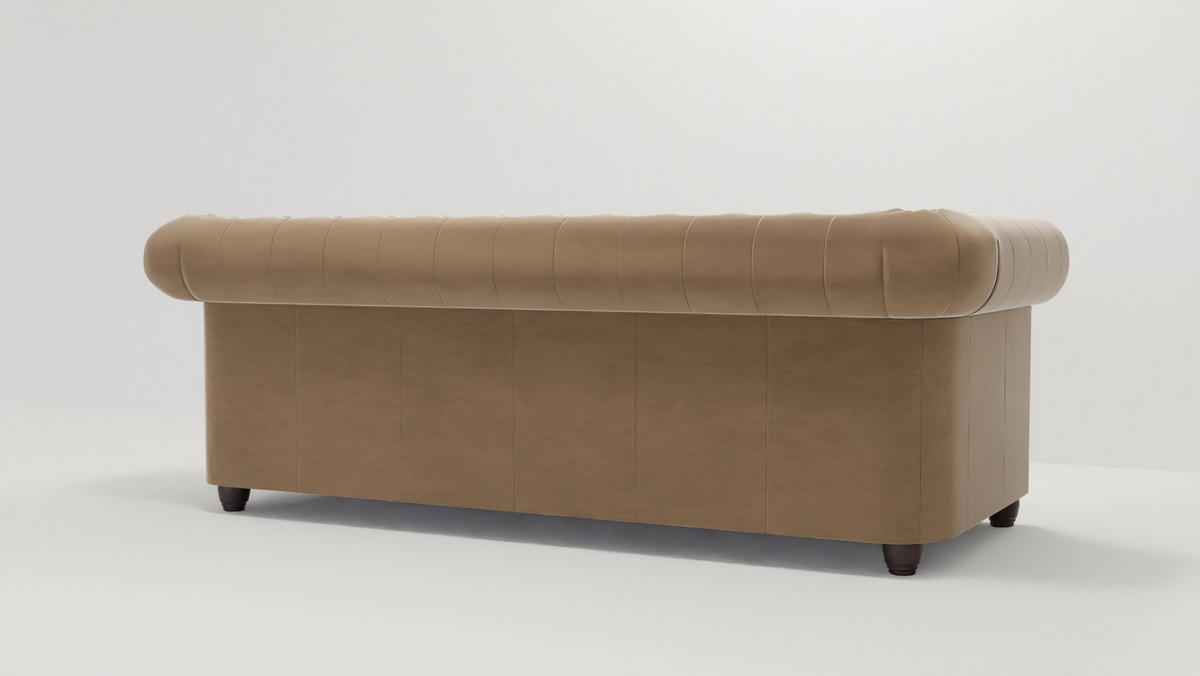 CHESTERFIELD-SOFA 3-Sitzer mit Schlaffunktion Nyx Beige Samt - Beige/Braun, Holz/Textil (203/28/86cm) - S-Style Möbel