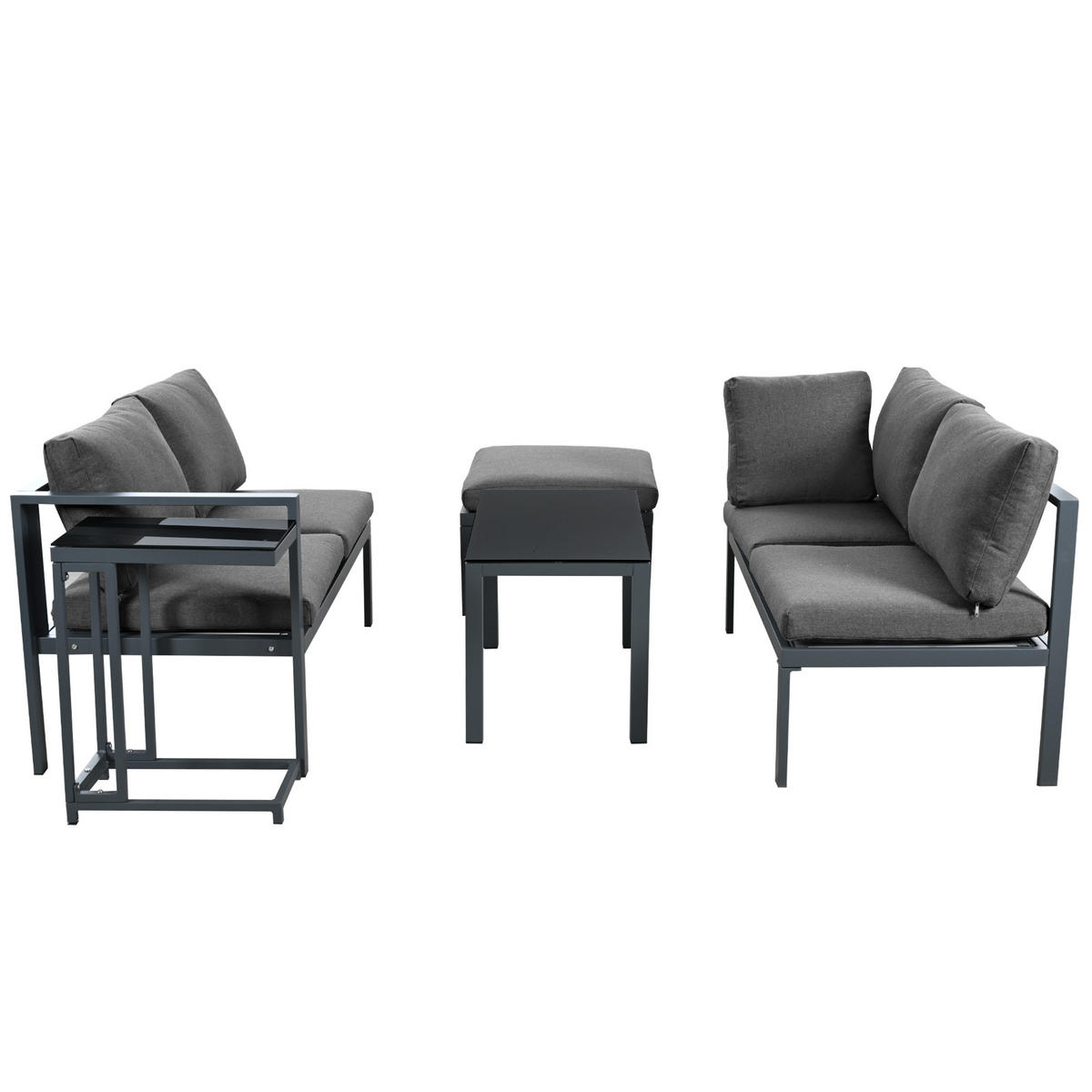 GARTENMÖBEL 115x60x62cm grau aus Aluminium und Glas, mit Kissen - Grau, Metall - Modfu