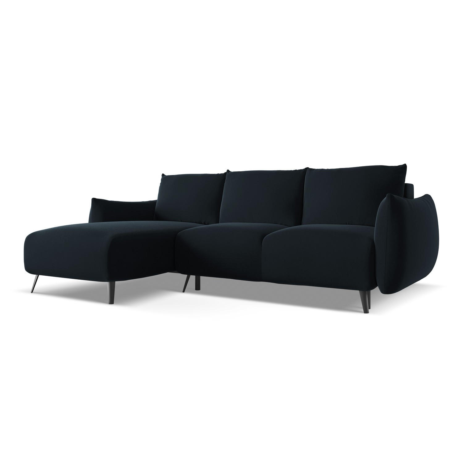 ECKSOFA mit Schlaffunktion Samt Stoff Blau - Blau/Schwarz, Textil/Metall (162/242cm) - LaMiaSofa
