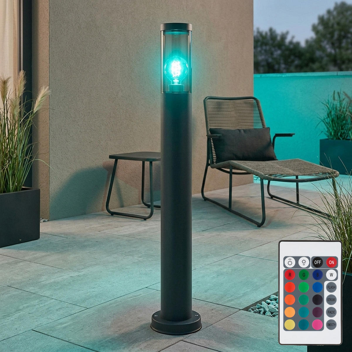 LED STEHLEUCHTE Edelstahl Anthrazit - Anthrazit, Metall (7.6/7.6/80cm) - Globo Lighting