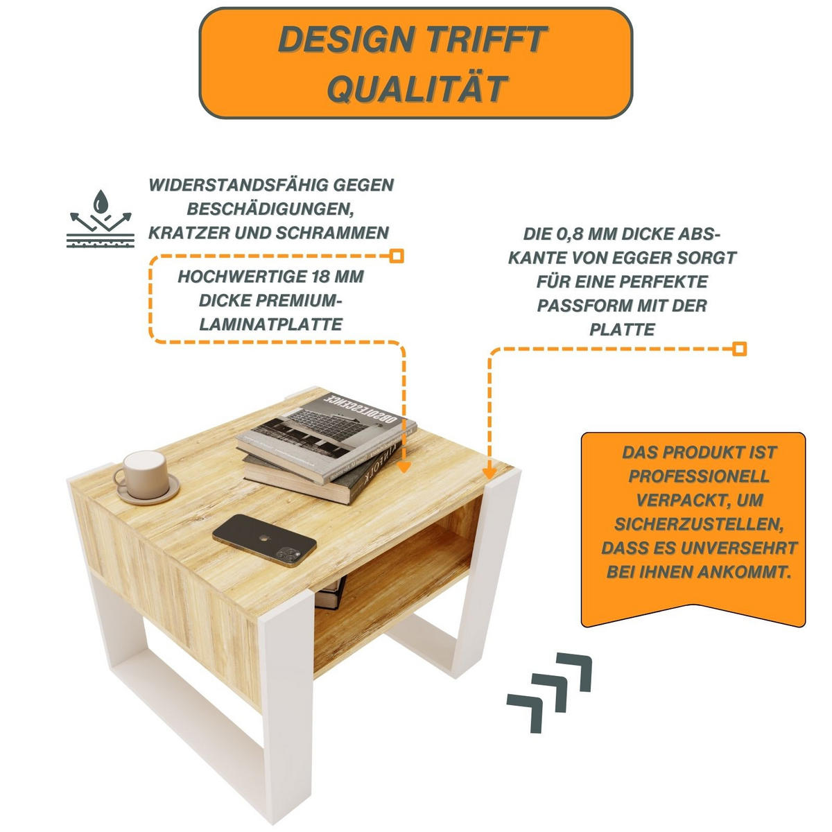 COUCHTISCH Karo65 65/45/53,6 - Alteiche/Weiß, Holzwerkstoff (53/65/45cm) - RAUMHIRSCH FURNITURE