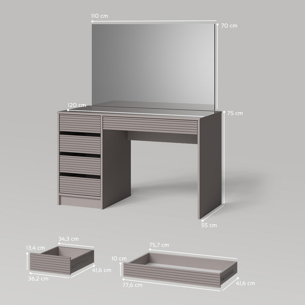 SCHMINKTISCH Imola Cashmere 120 cm - Kaschmir, Holzwerkstoff (120/75/55cm) - Livinity®