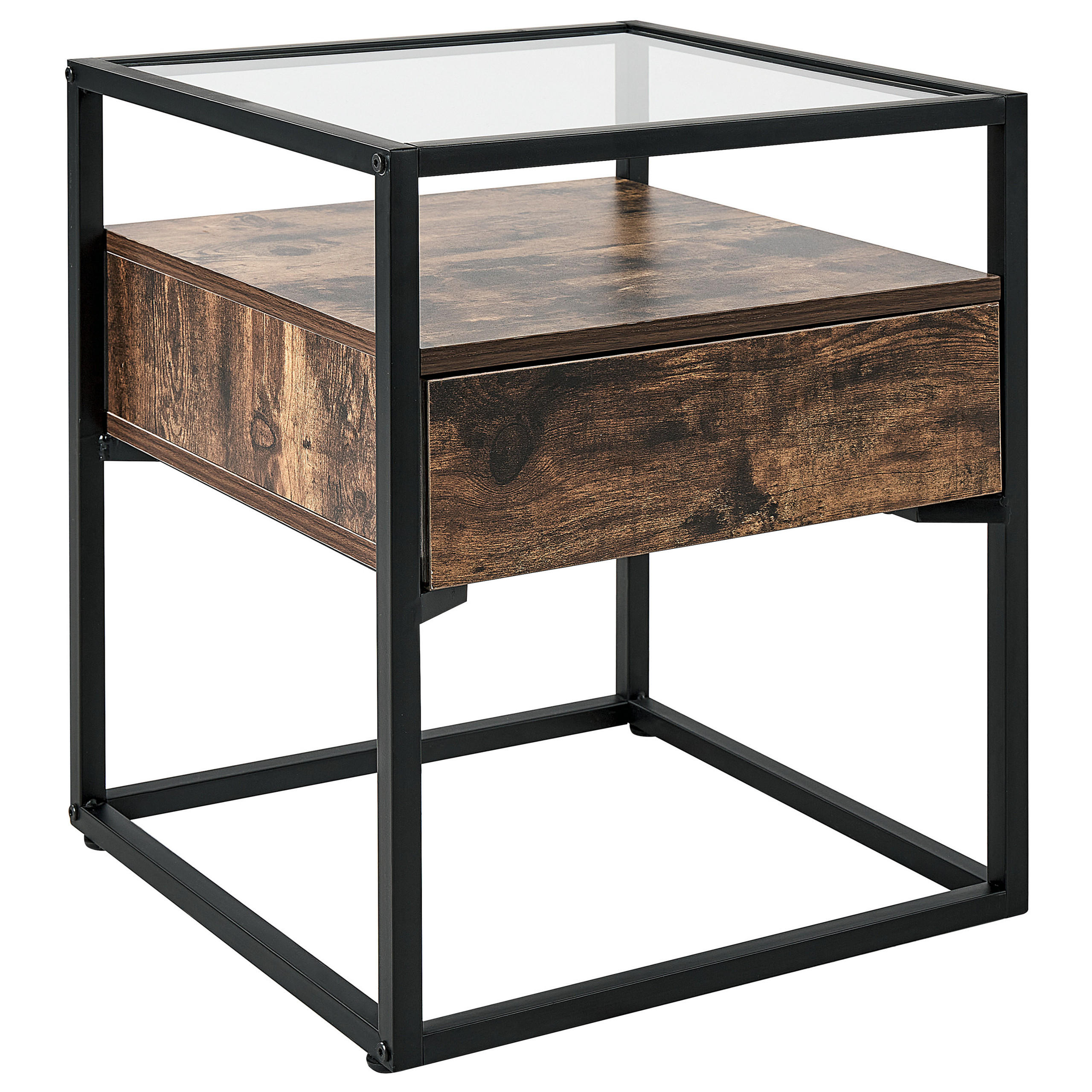 BEISTELLTISCH Glas dunkler Holzfarbton/schwarz quadratisch 43/43 cm Mauk - Dunkelbraun/Schwarz, Holzwerkstoff (43/43/54cm) - Beliani