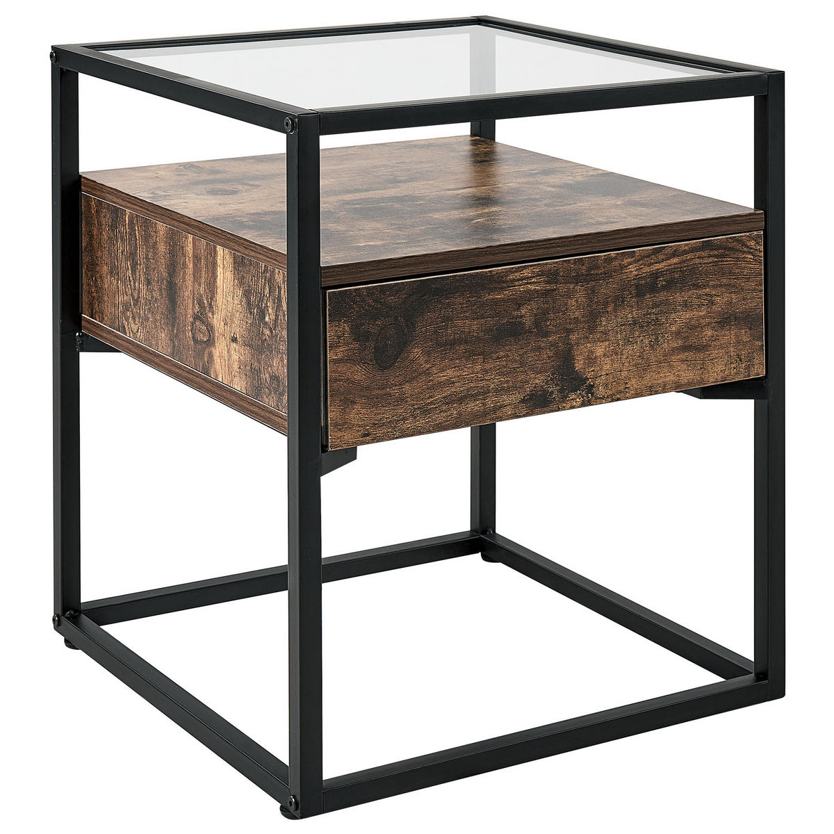 BEISTELLTISCH Glas dunkler Holzfarbton/schwarz quadratisch 43/43 cm Mauk - Dunkelbraun/Schwarz, Holzwerkstoff (43/43/54cm) - Beliani