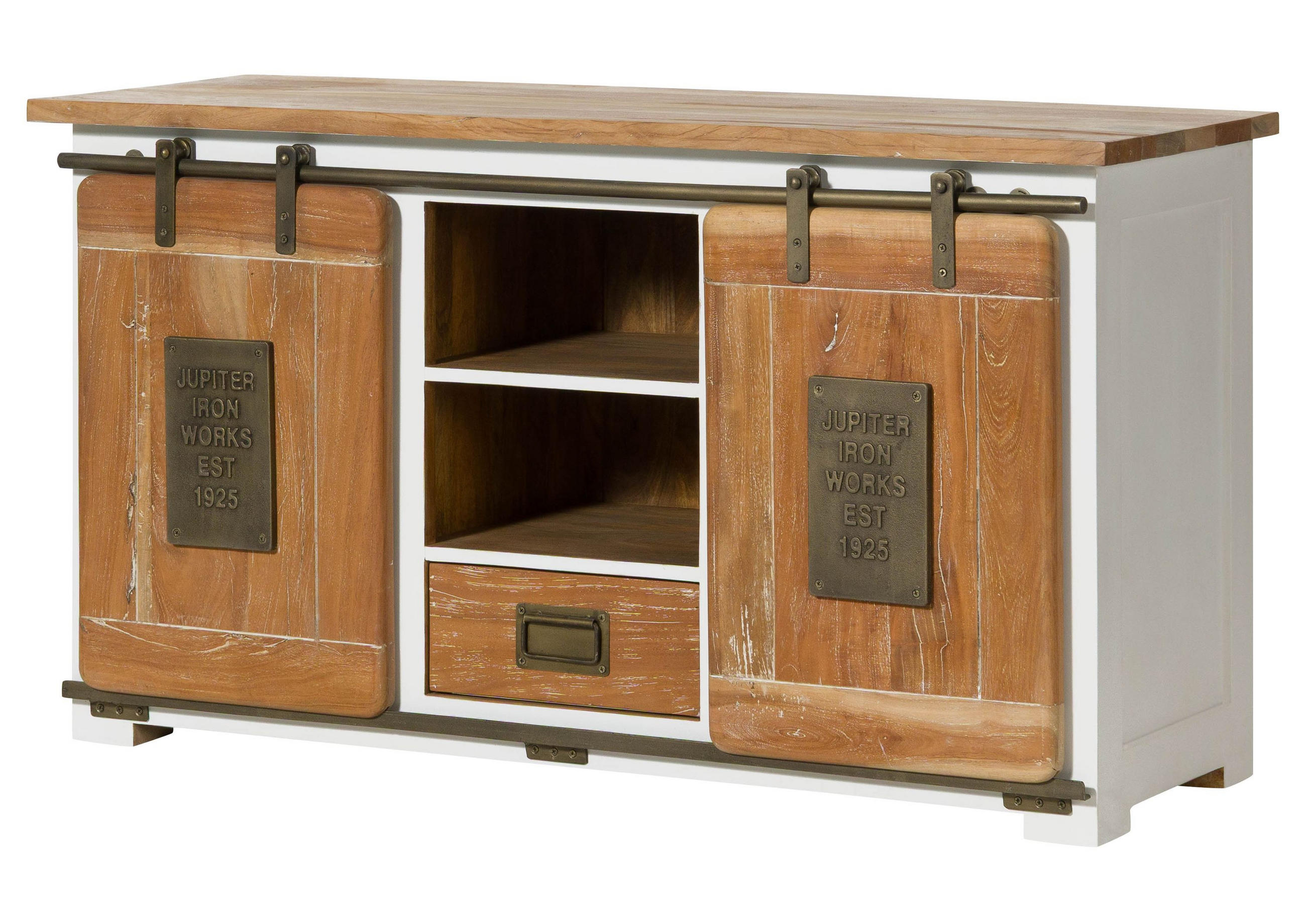 SIDEBOARD Mango 128x45x70 weiß lackiert RAILWAY #502 - Weiß, Holz (128/70/45cm) - Massivmoebel24