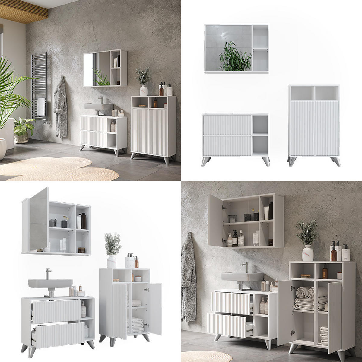 BADMÖBEL-SET Leano Weiß 80 cm, Set 2 - Weiß, Holzwerkstoff (80/62/30cm) - Vicco