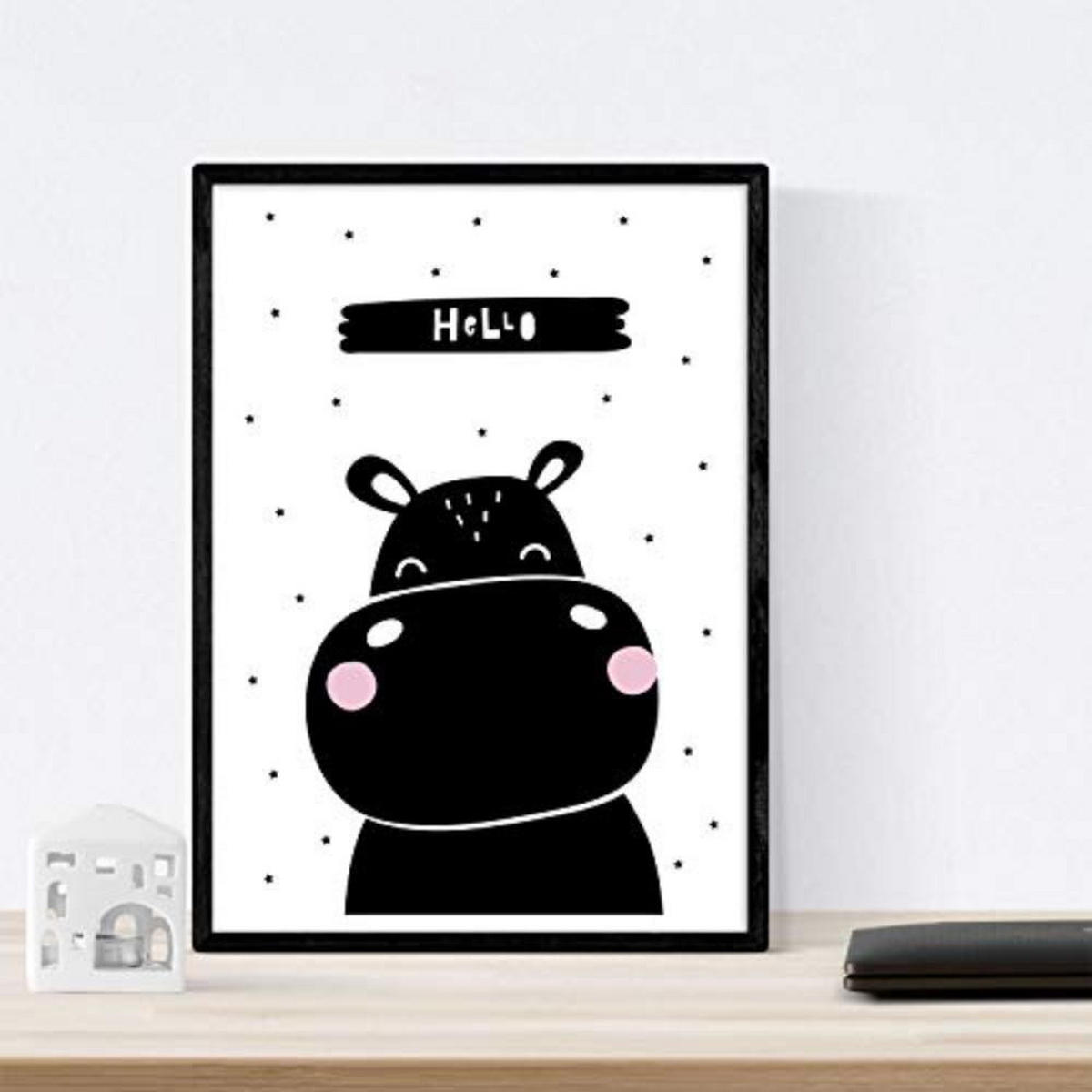 POSTER Set mit 4 Hipopotamo, Pinguino, Leon und Foca Tieren A4 Rahmenlos - Klar, Papier (29.7/3cm) - Nacnic