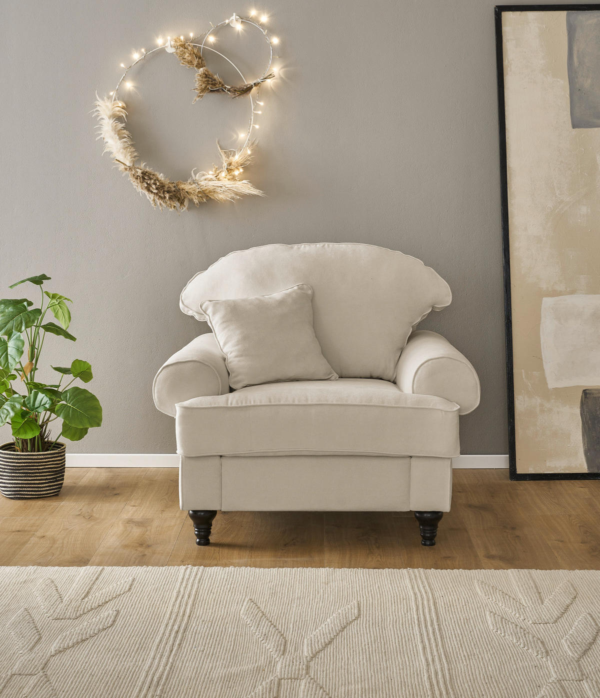 SESSEL beige Landhaus, Loungesessel 110 cm - Beige/Braun, Holz/Textil (110/95/100cm) - Furn.Design