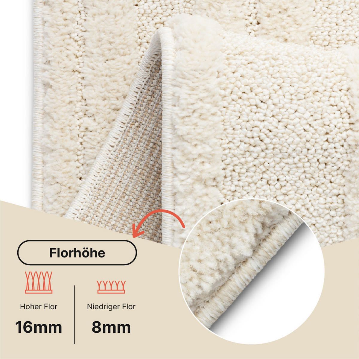 KURZFLORTEPPICH RELIEVO creme grafisch 3D-Struktur 200/300 cm - Creme, Textil (200/300cm) - Tapiso