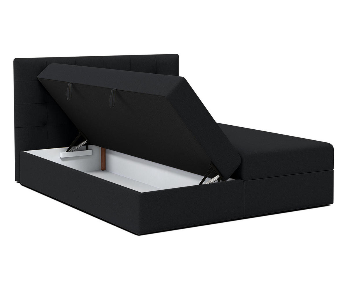 BOXBETT BELINAI 140x200 cm mit Bettkasten und Matratze - Schwarz - Schwarz, Holz/Holzwerkstoff (140/200cm) - AX Living