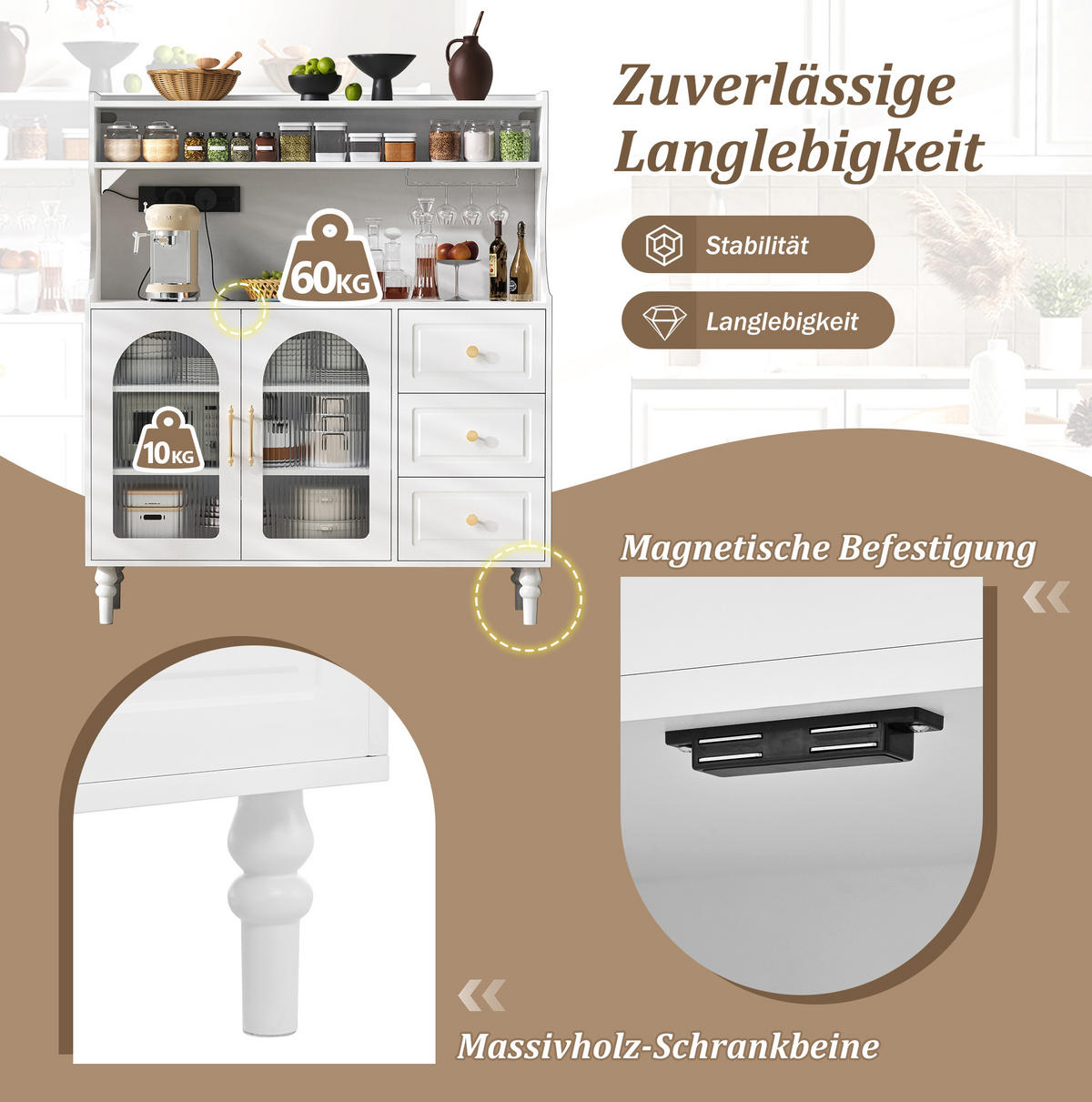VISOKI element od MDF-a, 120/40/138,5 cm bijeli, s ladicama i stanicom za punjenje - bijela, drvni materijal (120/138.5/40cm) - BEAOK