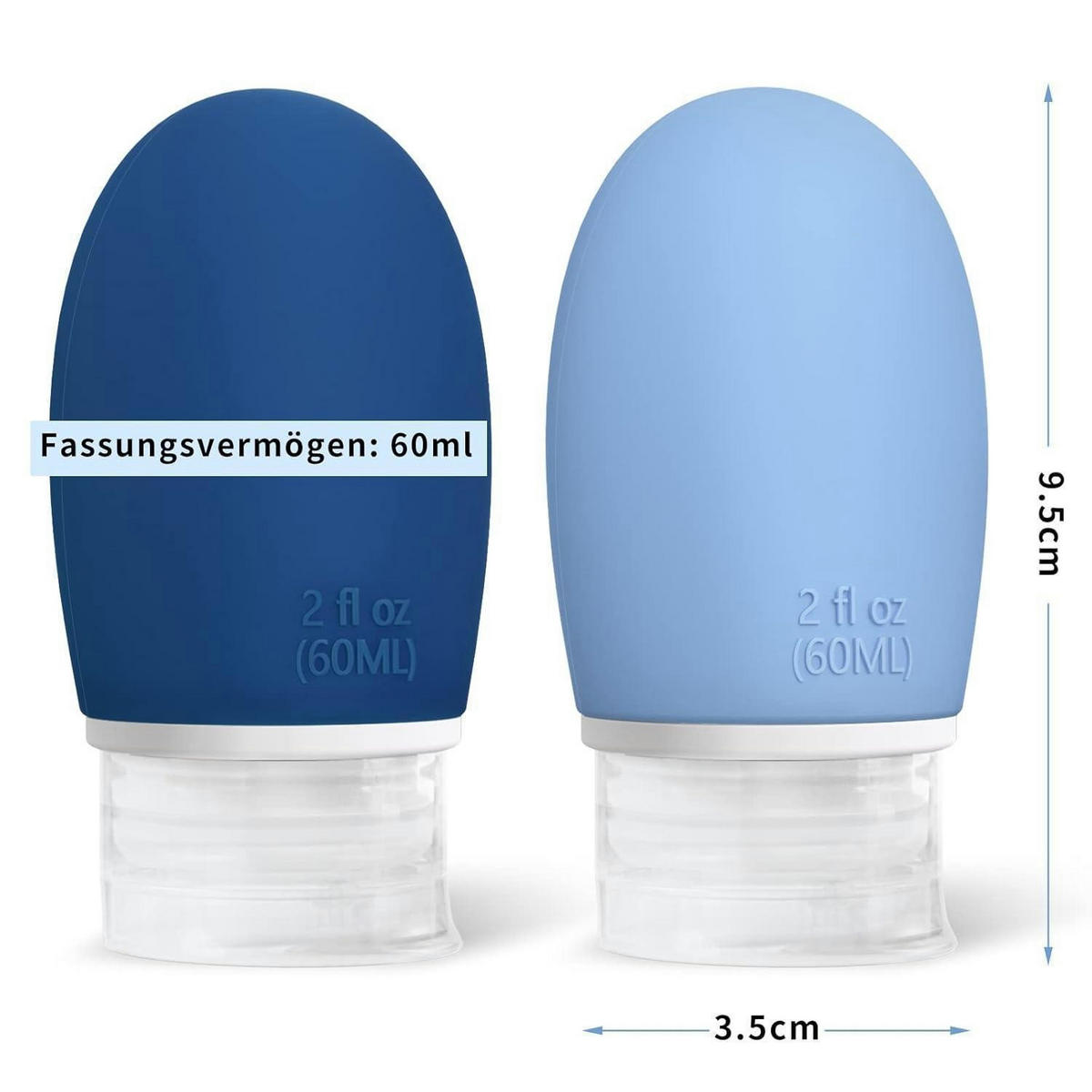 REISEFLASCHEN Set 3 Stück 60ml Silikon Auslaufsicher - Multicolor, Kunststoff (3.5/3.5/9.5cm)