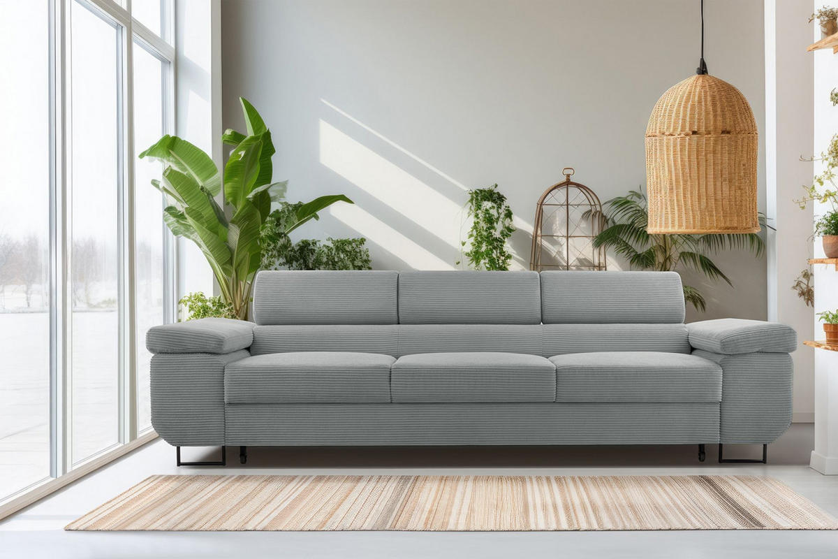 3-SITZER SOFA Capurso Graubraun Cord - Graubraun/Schwarz, Textil/Metall (274/90/98cm) - Selsey
