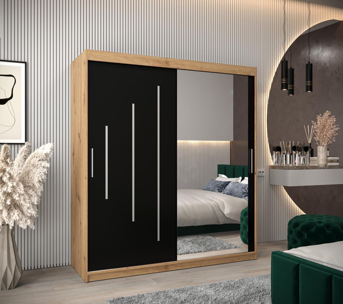 SCHWEBETÜRENSCHRANK 200/180/62 2-türig - Silberfarben/Schwarz, Holz/Kunststoff (180/200/62cm) - Abiks Möbel