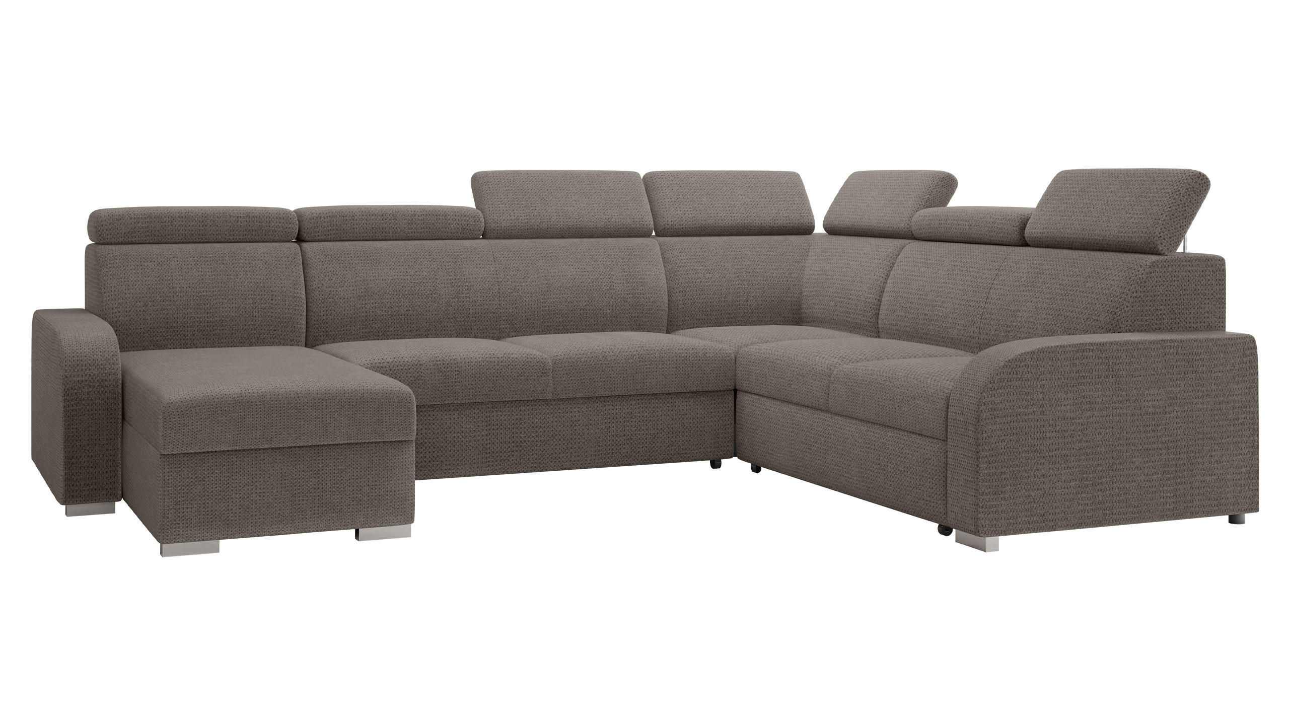 WOHNLANDSCHAFT Oslo 2rR2pLC - Silberfarben/Braun, Holz/Kunststoff (315/85/250cm) - MIRJAN24