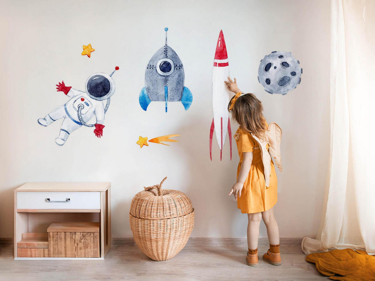 WANDAUFKLEBER 130x219cm - Astronautenrakete Weltraum - Multicolor, Kunststoff (130/219/0.1cm) - Wallfluent