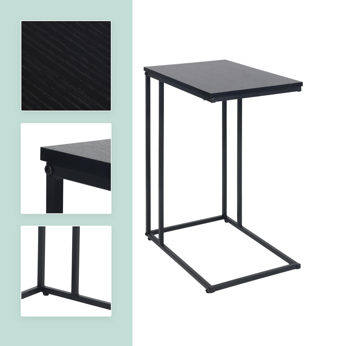 BEISTELLTISCH - Schwarz, Holzwerkstoff/Metall (35/50/64cm) - Relaxdays