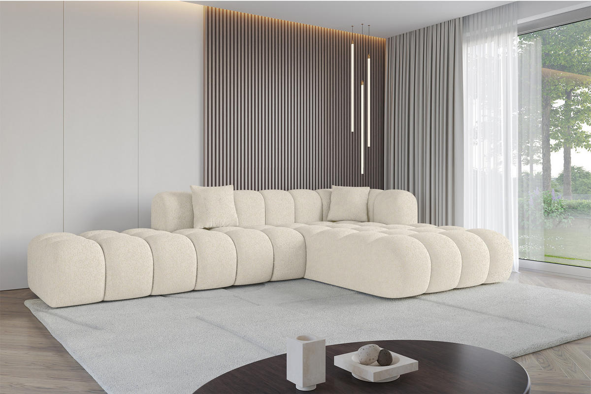 ROHOVÁ SEDACÍ SOUPRAVA s otomanem vpravo OLEA-L2 – 289 × 176 × 71 cm krémová - černá/krémová, kompozitní dřevo/textil (289/176cm)
